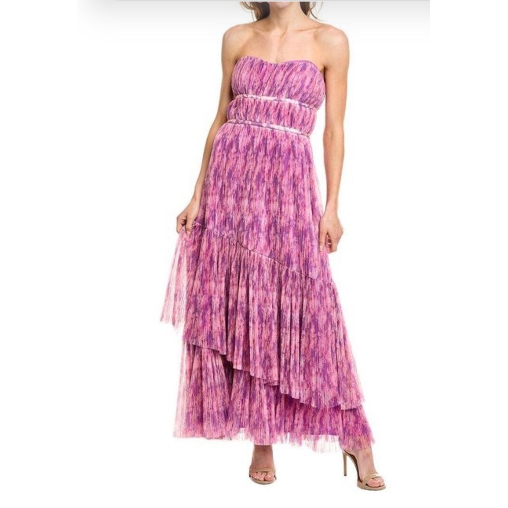 HUTCH Renza Strapless Pleated Floral-Print Tulle Gown Size 12 Pink NEW‎ Formal